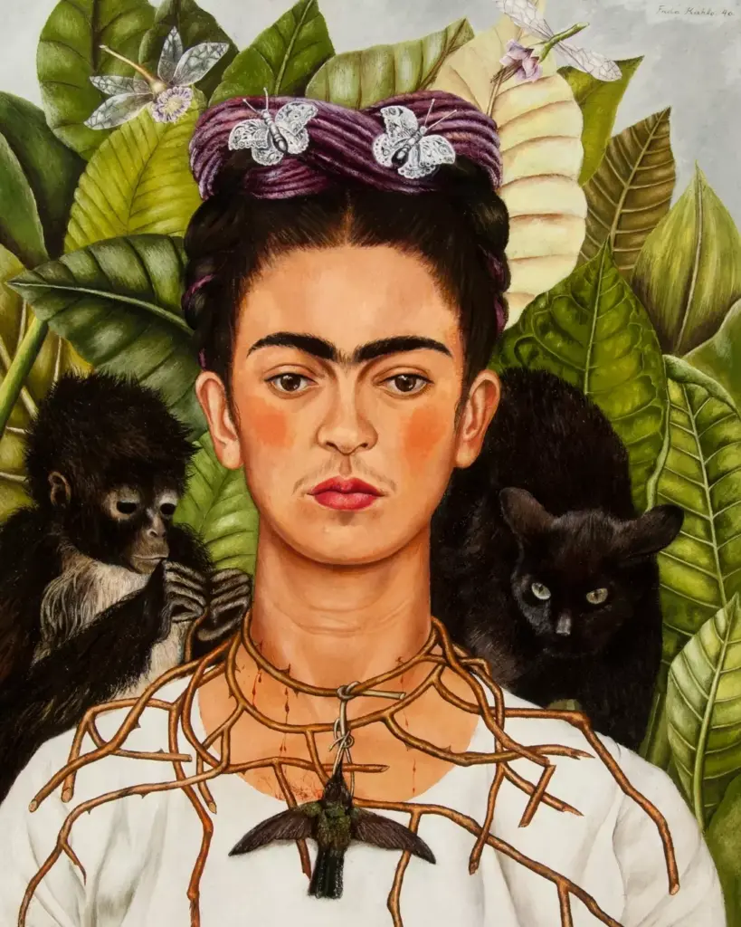 Self Portrait with Thorn Necklace and Hummingbird