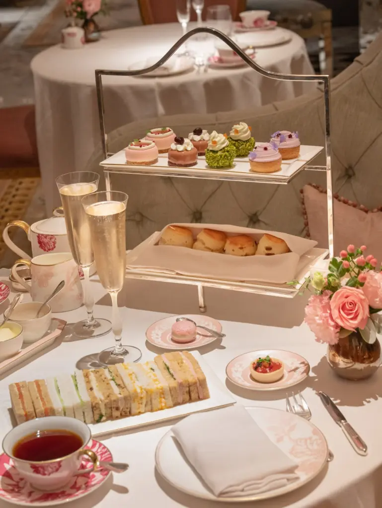 The Dorchester's afternoon tea set up